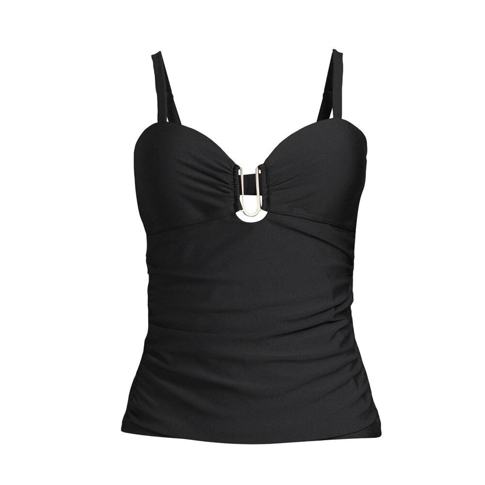 Time and Tru Women's Ruched Tankini Swim Top, Black Size S